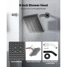 VEVOR Tub and Shower Faucet Set, Complete with 6-Inch Rainfall Shower Head and Bathtub Spout, Single-Spray Single-Handle Tub Trim Kit with 304 Stainless Steel Valve Trim for Bathrooms, Matte Black