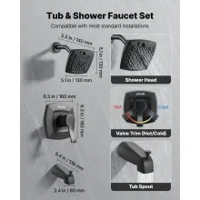 VEVOR Tub and Shower Faucet Set Bathtub Faucet Package Valve 5 Setting Black