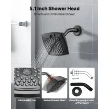 VEVOR Tub and Shower Faucet Set Bathtub Faucet Package Valve 5 Setting Black