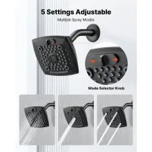VEVOR Tub and Shower Faucet Set Bathtub Faucet Package Valve 5 Setting Black