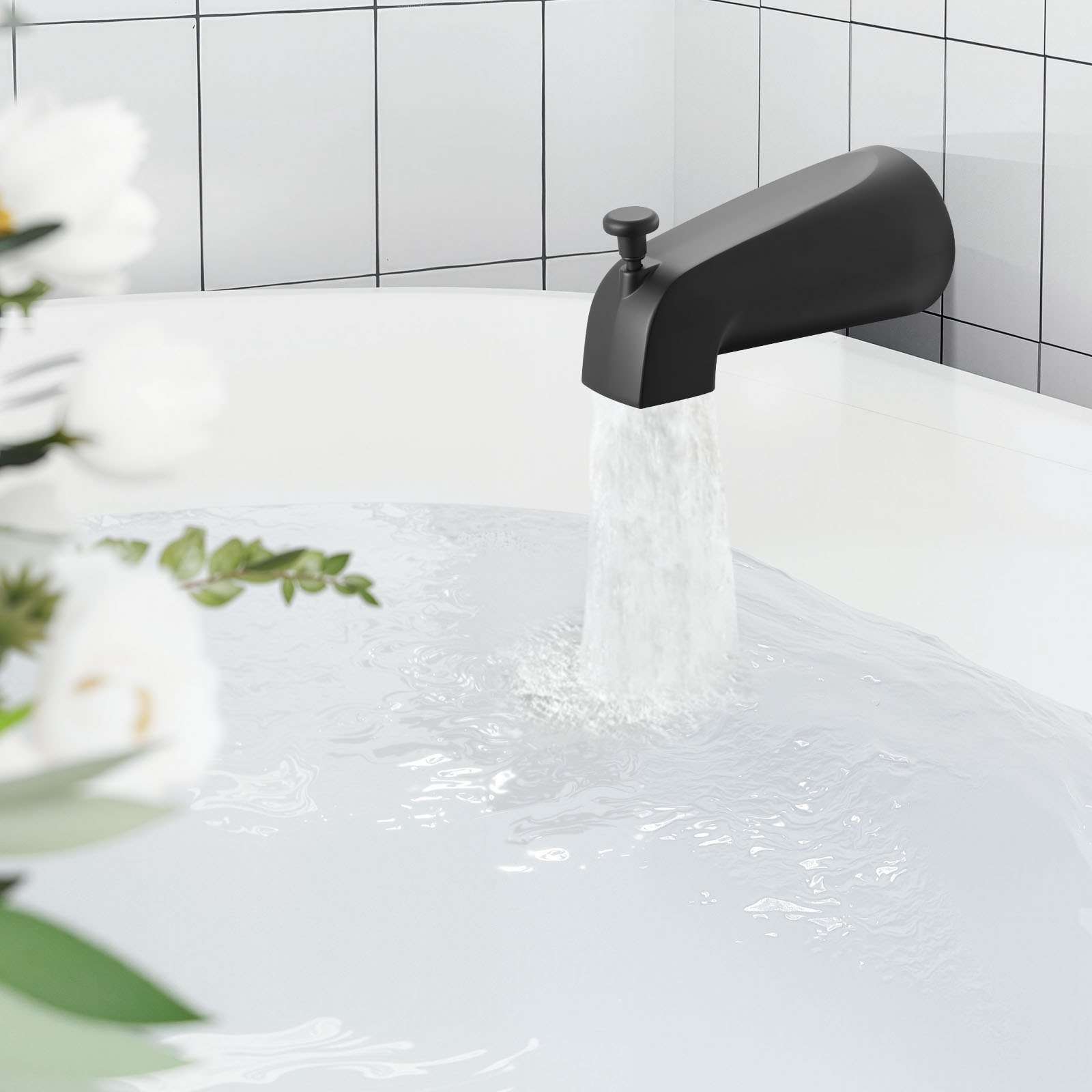 VEVOR Tub and Shower Faucet Set, Complete with 101.6 mm Rainfall Shower Head and Bathtub Spout, Single-Spray Single-Handle Tub Trim Kit with 304 Stainless Steel Valve Trim for Bathrooms, Matte Black