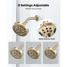 VEVOR Tub and Shower Faucet Set, Complete with 5-Inch Rainfall Shower Head and Bathtub Spout, 8-Setting Adjustable Spray, Single-Handle Tub Trim Kit with Brass Pressure Balancing Valve, Gold Finish