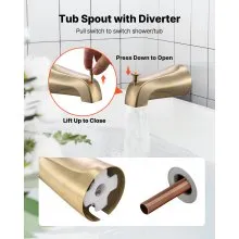 VEVOR Tub and Shower Faucet Set, Complete with 5-Inch Rainfall Shower Head and Bathtub Spout, 8-Setting Adjustable Spray, Single-Handle Tub Trim Kit with Brass Pressure Balancing Valve, Gold Finish