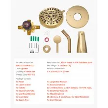 VEVOR Tub and Shower Faucet Set, Complete with 5-Inch Rainfall Shower Head and Bathtub Spout, 8-Setting Adjustable Spray, Single-Handle Tub Trim Kit with Brass Pressure Balancing Valve, Gold Finish