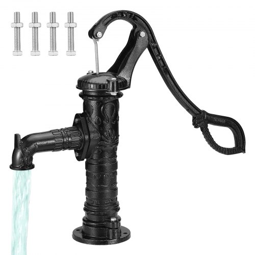 VEVOR Antique Hand Water Pump 14.6 x 5.9 x 25.6 inch Pitcher Pump w/Handle Cast Iron Well Pump w/ Pre-Set 0.5" Holes for Easy Installation Old Fashion Pitcher Hand Pump for Yard Ponds Garden Black