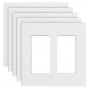 2-Gang Rocker Light Switch Outlet Covers Wall Plates 4.57 x 4.53in White 5 Pack