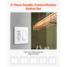 2-Gang Rocker Light Switch Outlet Covers Wall Plates 4.57 x 4.53in White 5 Pack