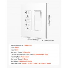 2-Gang Rocker Light Switch Outlet Covers Wall Plates 4.57 x 4.53in White 5 Pack