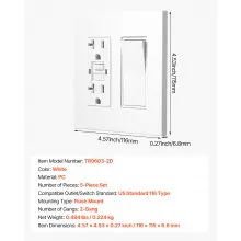 2-Gang Rocker Light Switch Outlet Covers Wall Plates 4.57 x 4.53in White 5 Pack
