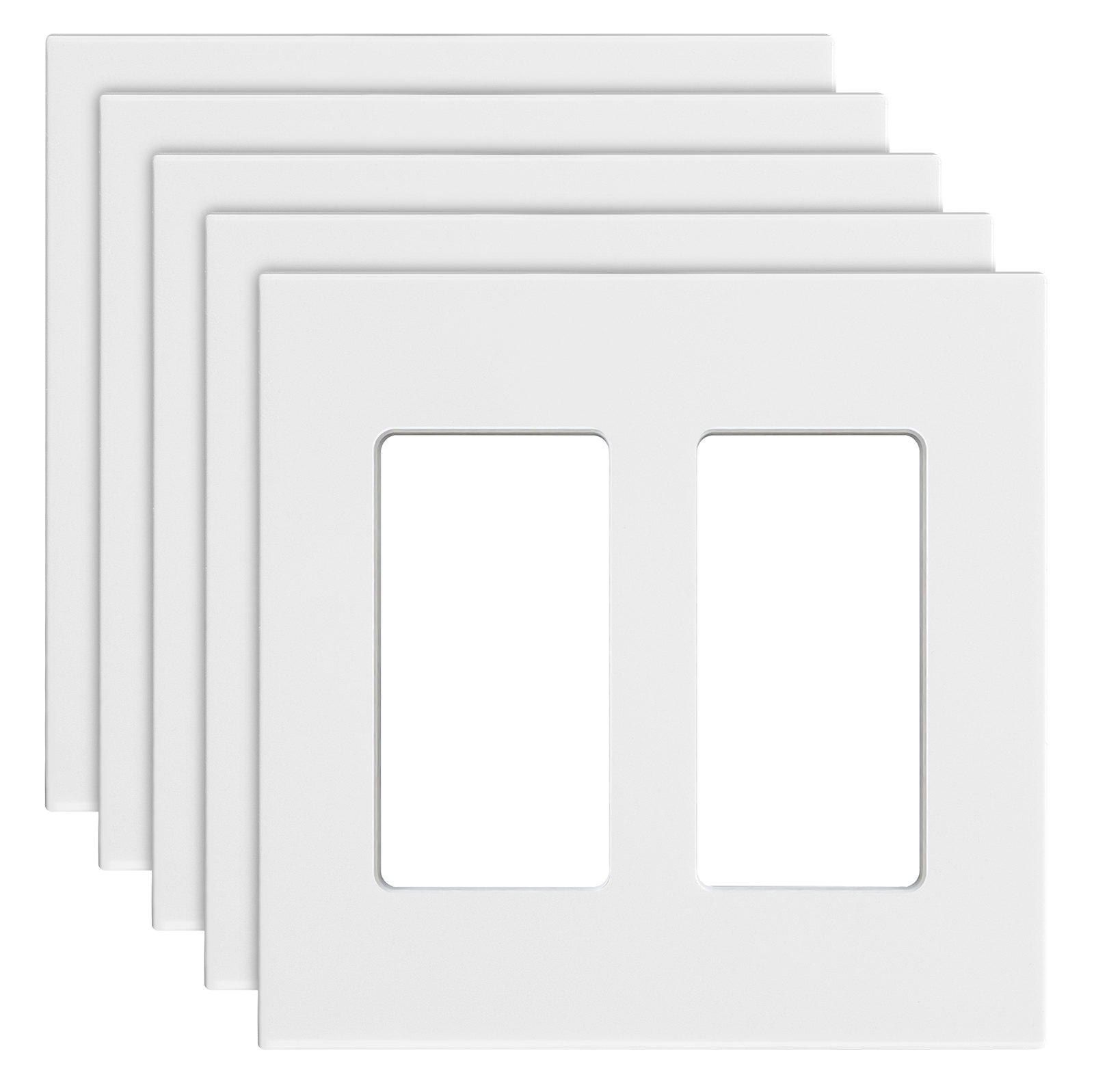 VEVOR Rocker Light Switch Wall Plates, 2-Gang Decorative Outlet Covers,Standard Size 4.57in L x 4.53in H Unbreakable Polycarbonate Thermoplastic Faceplate for Receptacle Outlet&Switch(5 Pack, White)