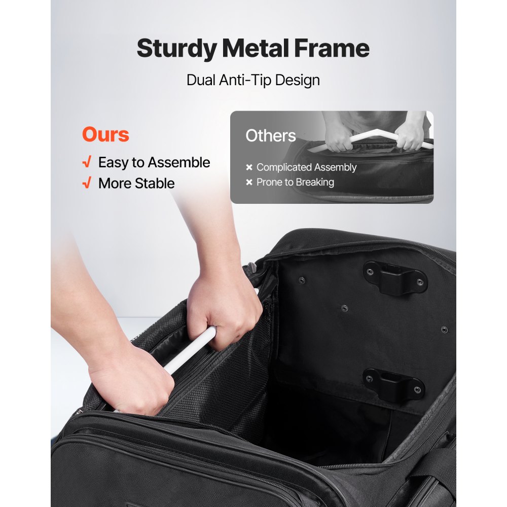 VEVOR Dance Bag with Garment Rack, 584.2 mm Rolling Dance Duffel, with Wheels, USB Port, Height Adjustable Clothes Rack, Privacy Protection Curtain, Ideal for Travel and Competitions, Matte Black