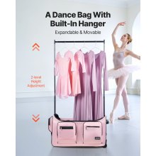 29 Inch Dance Bag with Garment Rack Rolling Duffle with Wheels for Travel Pink