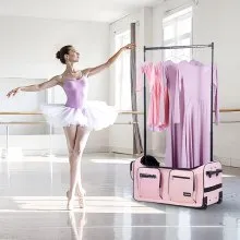 29 Inch Dance Bag with Garment Rack Rolling Duffle with Wheels for Travel Pink