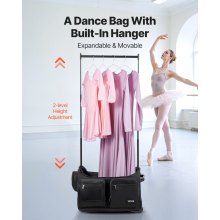 23 Inch Dance Bag with Garment Rack Rolling Duffle with Wheels for Travel Black