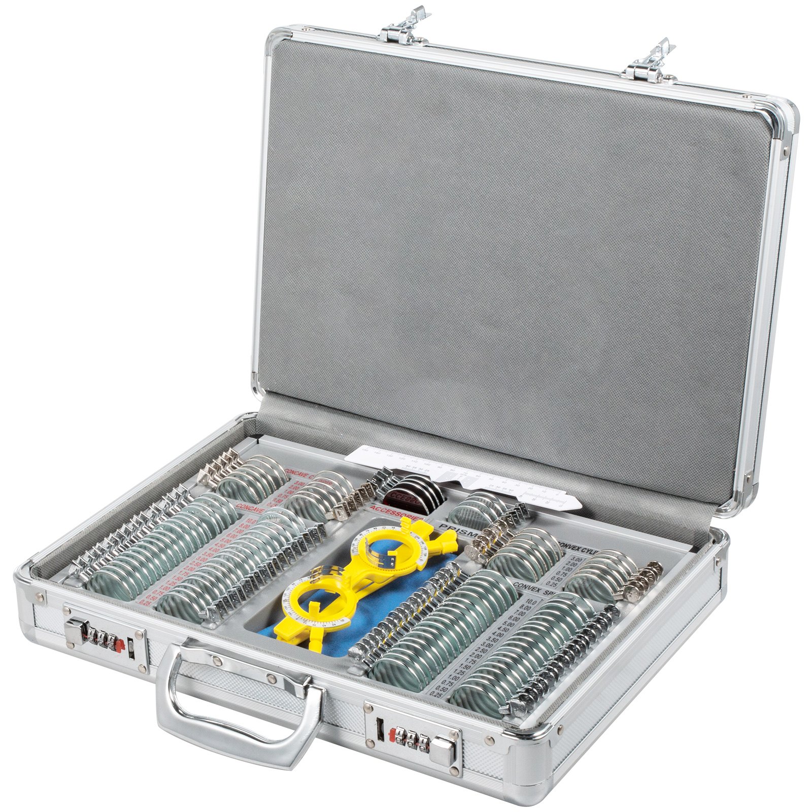 VEVOR 104pcs Trial Lens Metal Optical Trial Lens Set Optometry Lens Optometry Box Trial Lens Equipment Eye Protection Accessories Ophthalmic Trial Case Lenses with Aluminum Storage Case