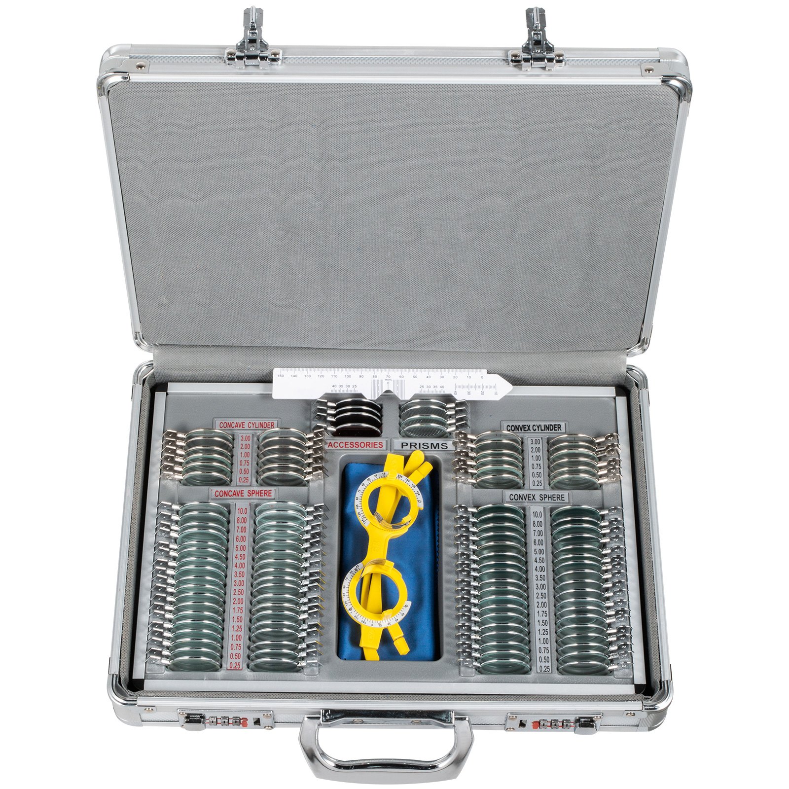 VEVOR 104pcs Trial Lens Metal Optical Trial Lens Set Optometry Lens Optometry Box Trial Lens Equipment Eye Protection Accessories Ophthalmic Trial Case Lenses with Aluminum Storage Case
