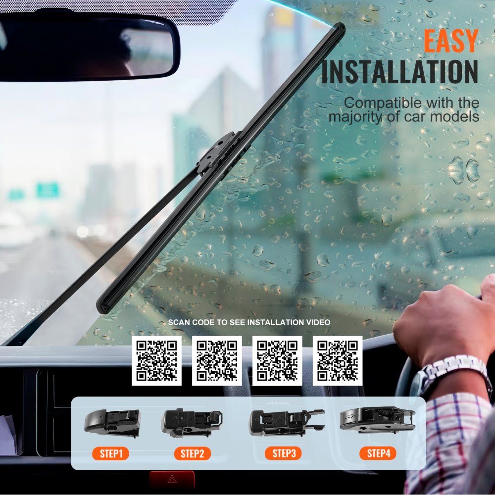 VEVOR 18" Rubber Wiper Blades, 46 cm Universal Replacement Wind Shield Wiper, Low Noise & Better Fit, with 4 Different Clips for most Car, Easy Installation