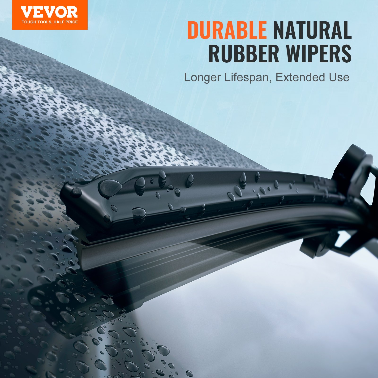 VEVOR 18" Rubber Wiper Blades, 46 cm Universal Replacement Wind Shield Wiper, Low Noise & Better Fit, with 4 Different Clips for most Car, Easy Installation