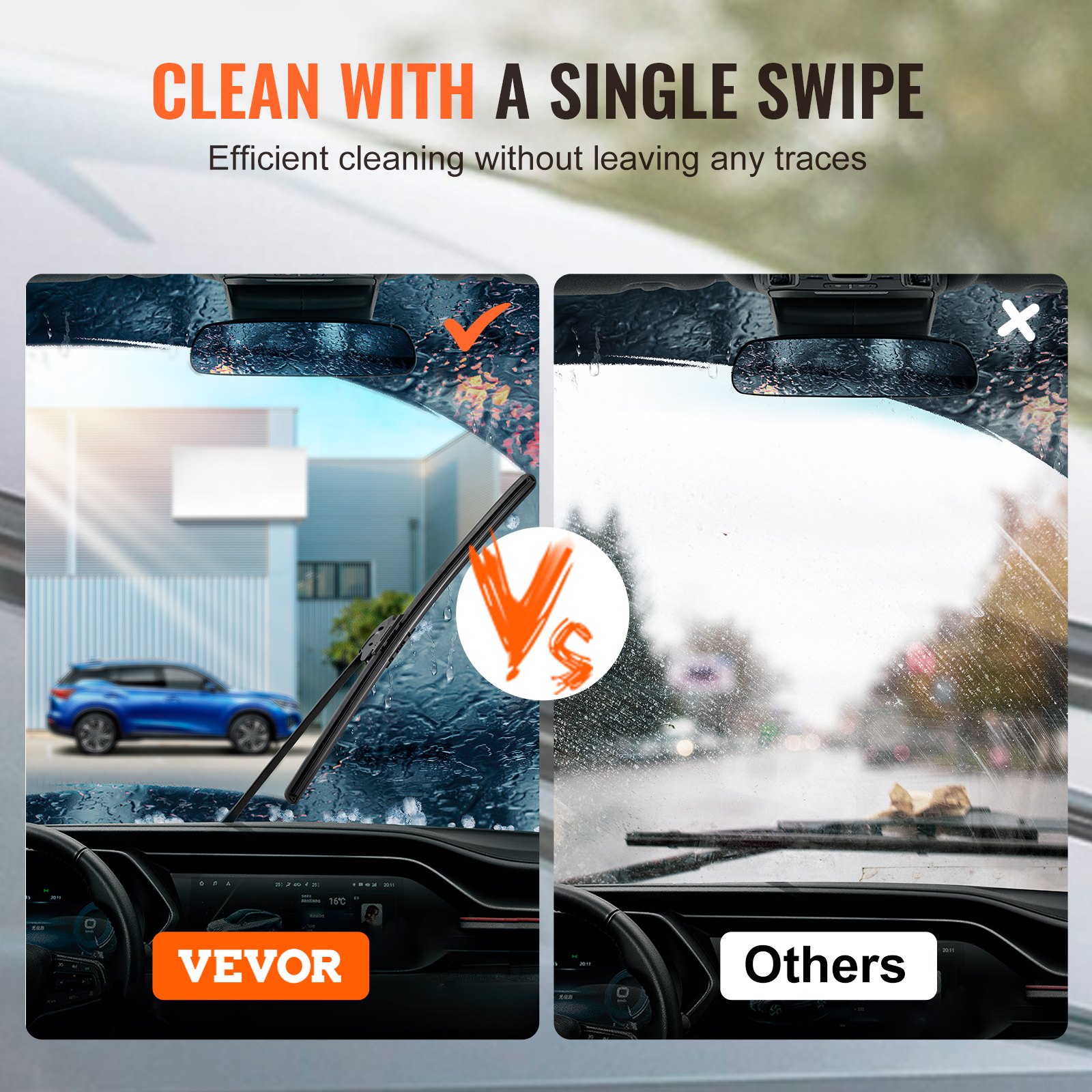 VEVOR 18" Rubber Wiper Blades, 46 cm Universal Replacement Wind Shield Wiper, Low Noise & Better Fit, with 4 Different Clips for most Car, Easy Installation