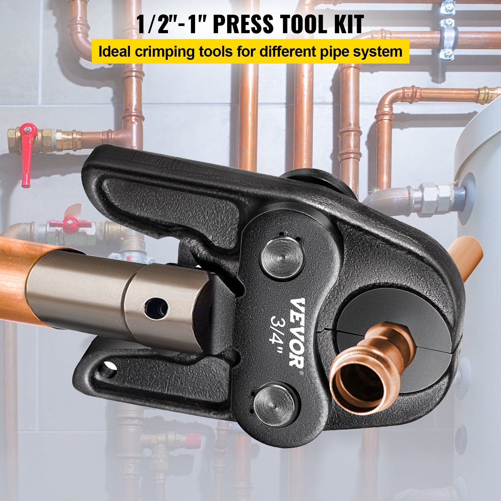 VEVOR Compact Propress Jaw 1/2″ 3/4″ 1″ Propress Compact Press Jaw 40 Cr Steel Standard Jaw for Propress Compatible Pipe Wrench Jaw Set with Tool Kit Propress Jaw for Inline Press & Aluminum PEX pipe