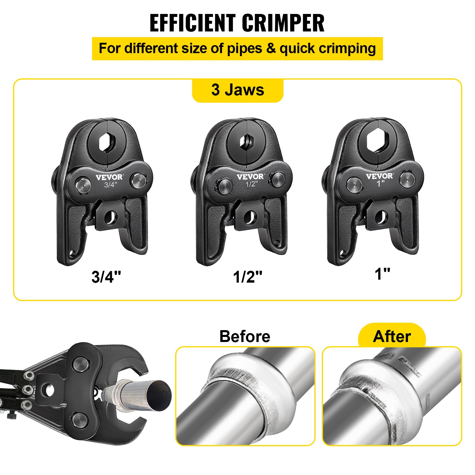 VEVOR Compact Propress Jaw 1/2″ 3/4″ 1″ Propress Compact Press Jaw 40 Cr Steel Standard Jaw for Propress Compatible Pipe Wrench Jaw Set with Tool Kit Propress Jaw for Inline Press & Aluminum PEX pipe