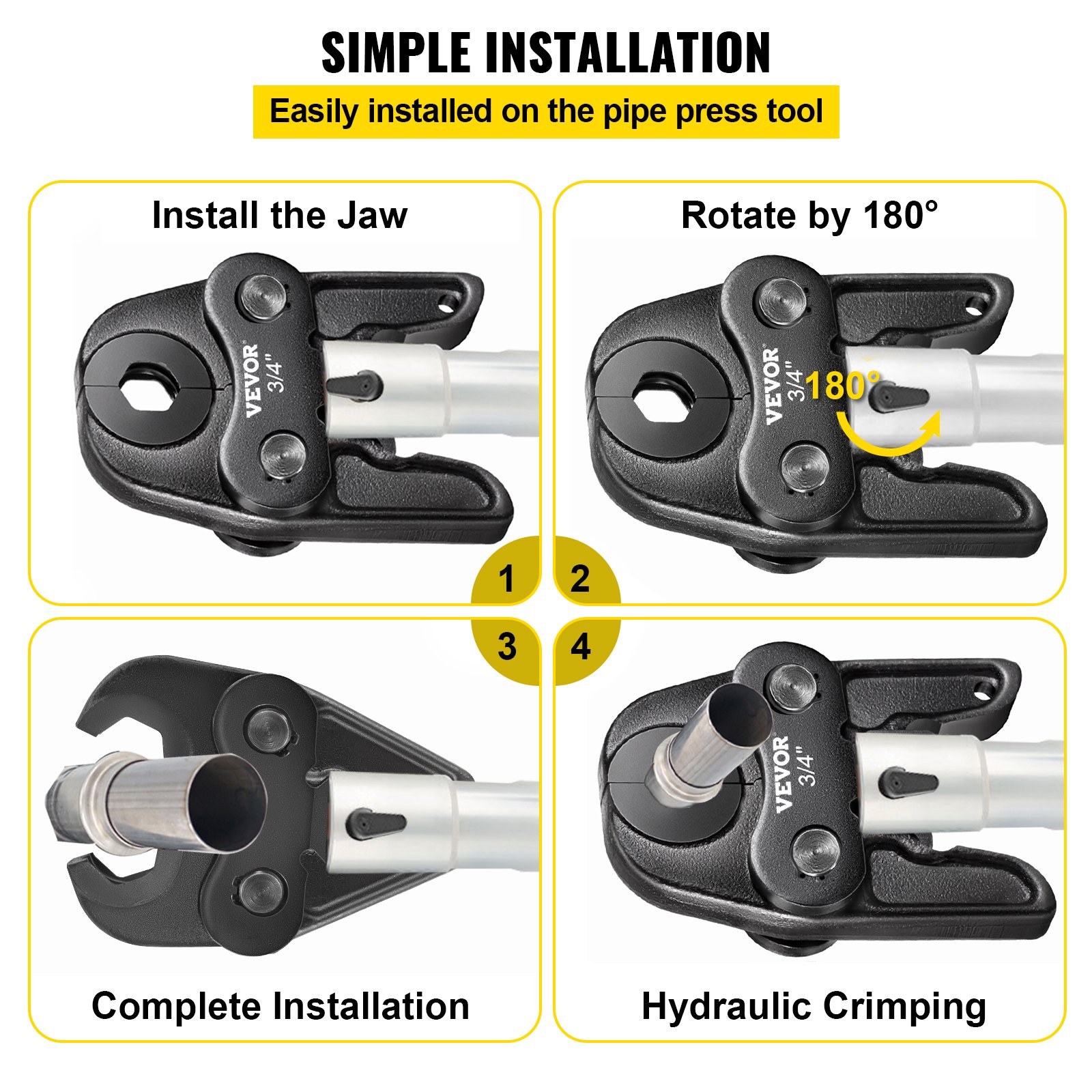 VEVOR Compact Propress Jaw 1/2″ 3/4″ 1″ Propress Compact Press Jaw 40 Cr Steel Standard Jaw for Propress Compatible Pipe Wrench Jaw Set with Tool Kit Propress Jaw for Inline Press & Aluminum PEX pipe