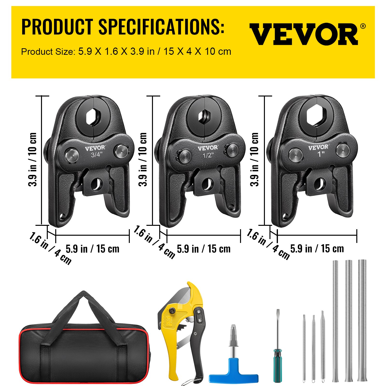 VEVOR Compact Propress Jaw 1.3/1.9/2.5cm Propress Compact Press Jaw 40 Cr Steel Standard Jaw for Propress Compatible Pipe Wrench Jaw Set with Tool Kit Propress Jaw for Inline Press & Aluminum PEX pipe