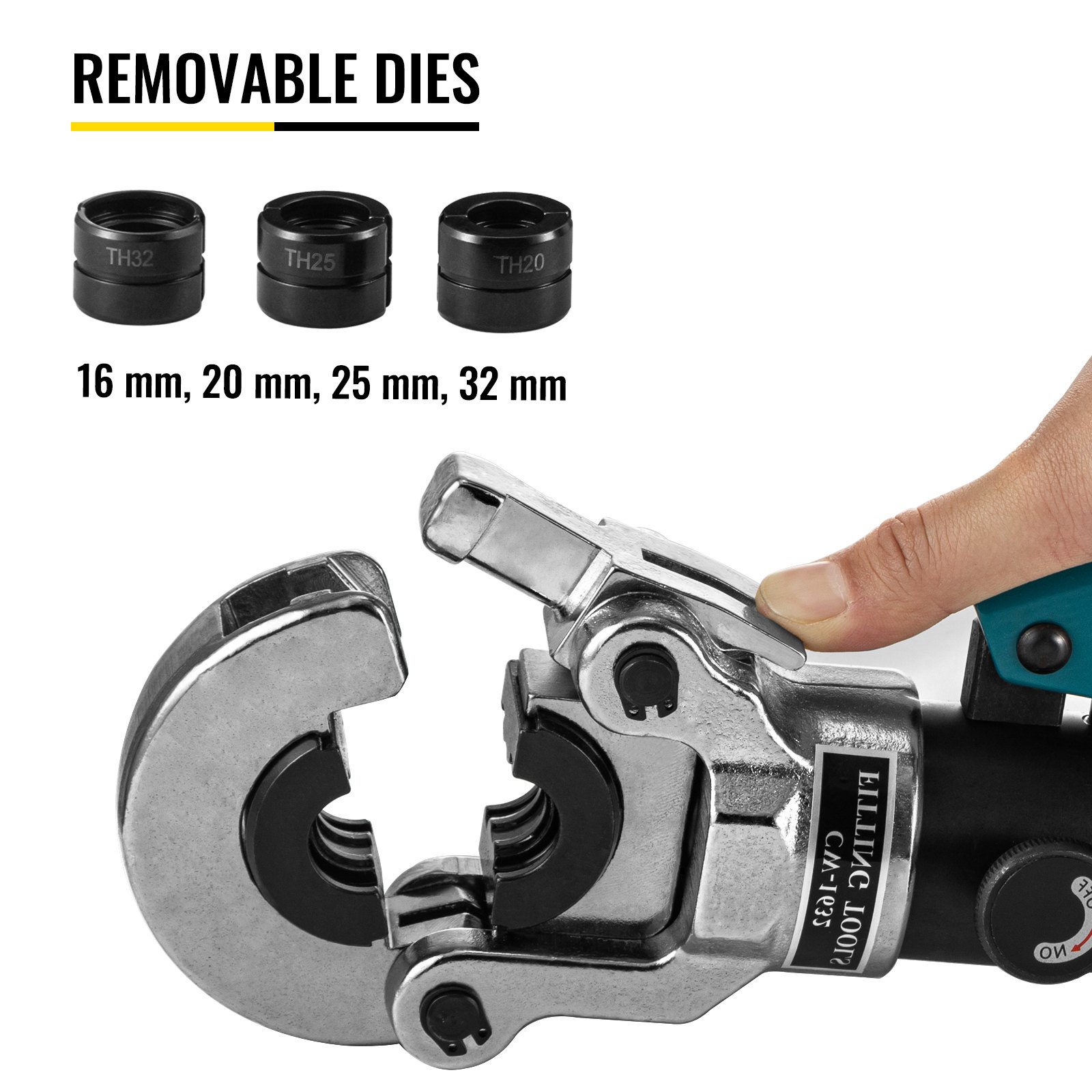 VEVOR Hydraulic Pipe Crimper, TH Ø16-32mm Pipe Tube Crimper, Pipe Crimping Pilers TH Jaws 16-20-25-32mm 12T Hydraulic Crimping Tool for Compound Pipe