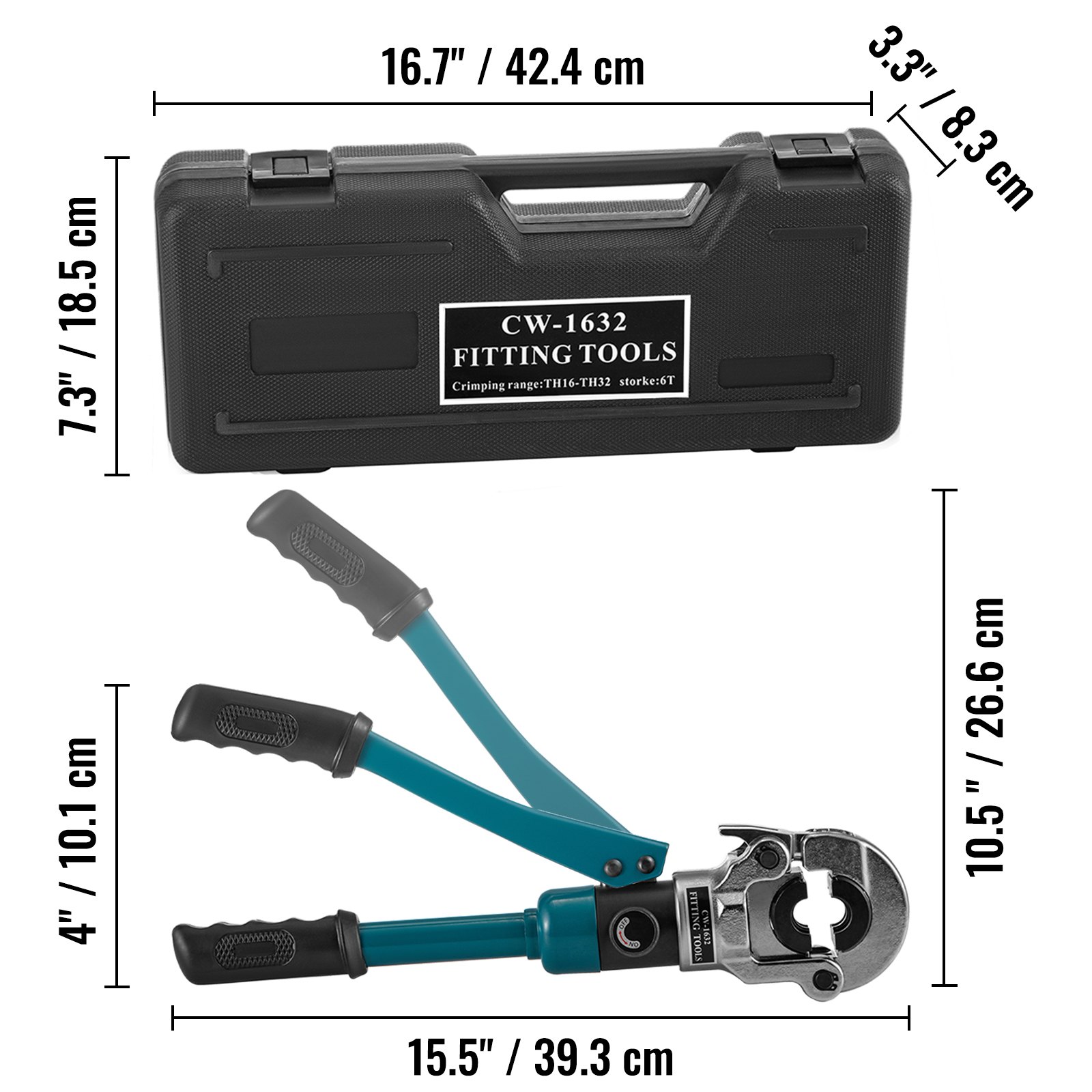 VEVOR Hydraulic Pipe Crimper, TH Ø16-32mm Pipe Tube Crimper, Pipe Crimping Pilers TH Jaws 16-20-25-32mm 12T Hydraulic Crimping Tool for Compound Pipe