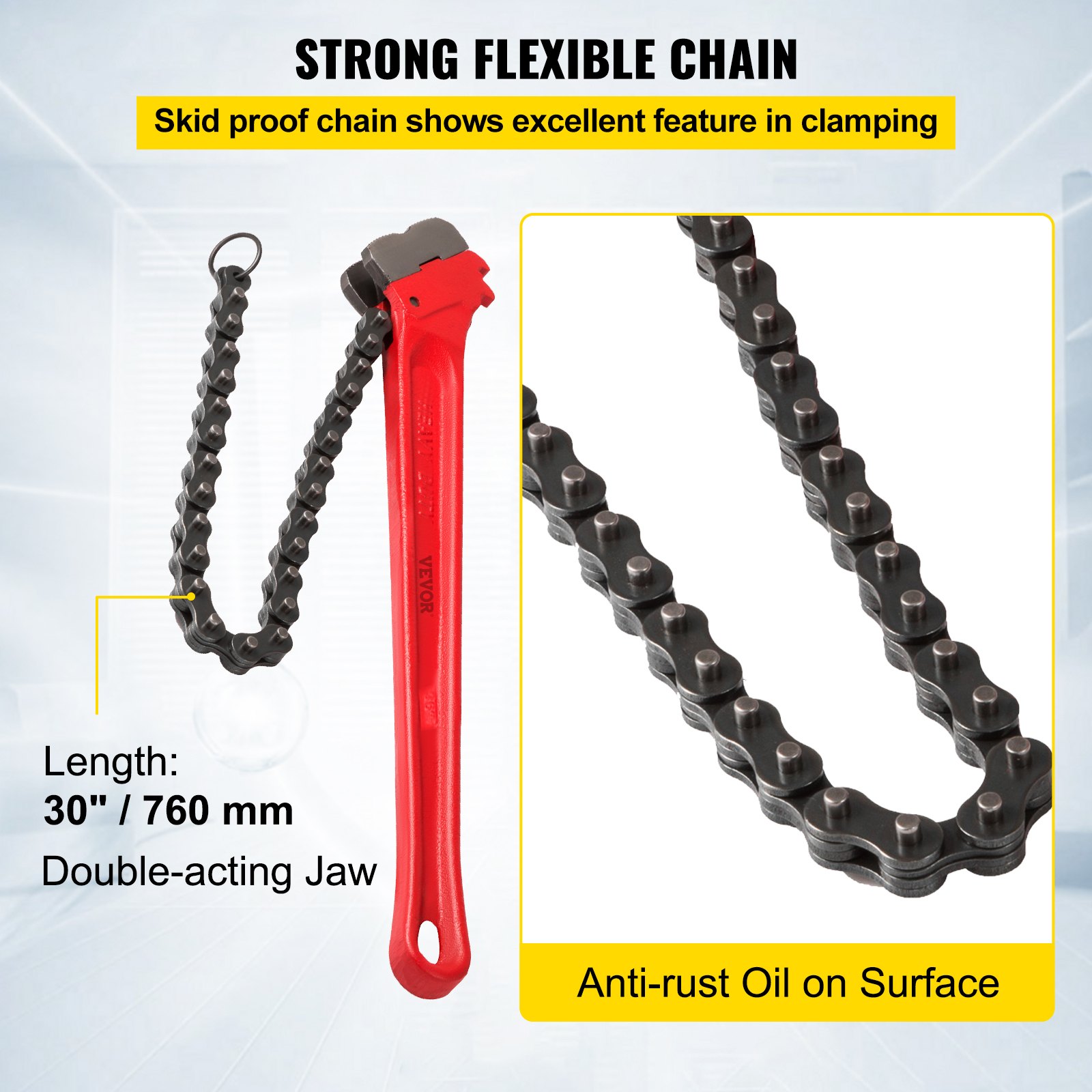 VEVOR Chain Wrench Pipe 36inch,Heavy Duty Oil Filter Chain Wrench Capacity 4-1/2 to 7-1/2inch ,Chain Wrench 30inch (760 mm) Chain Length Plumbing Pipe Tool