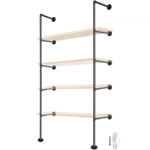 VEVOR Industrial Pipe Shelves 5-Tier Wall Mount Iron Pipe Shelves 2 PCS Pipe Shelving Vintage Black DIY Pipe Bookshelf Each Holds 44lbs Open Kitchen Shelving for Bedroom & Living Room W/ Accessories