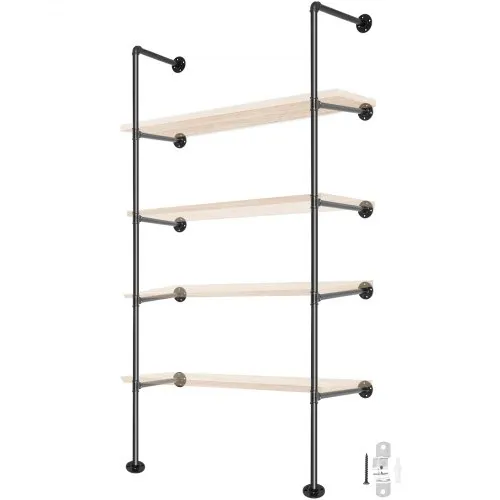 VEVOR Industrial Pipe Shelves 5-Tier Wall Mount Iron Pipe Shelves 2 PCS Pipe Shelving Vintage Black DIY Pipe Bookshelf Each Holds 44lbs Open Kitchen Shelving for Bedroom & Living Room W/Accessories