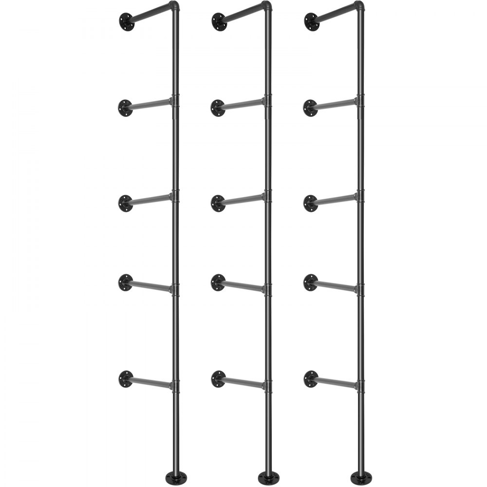 VEVOR Industrial Pipe Shelves 5-Tier Wall Mount Iron Pipe Shelves 3 PCS Pipe Shelving Vintage Black DIY Pipe Bookshelf Each Holds 44lbs Open Kitchen Shelving for Bedroom & Living Room W/Accessories