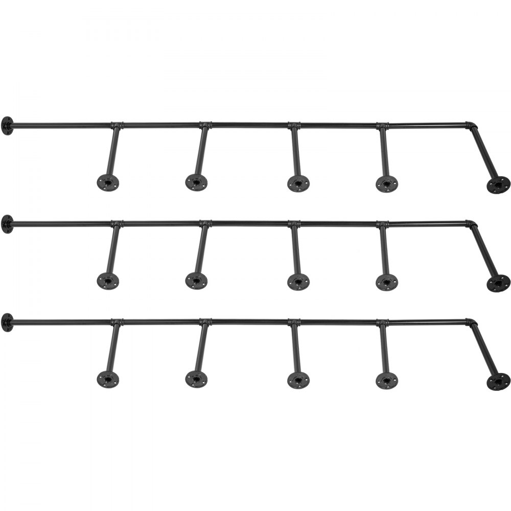VEVOR Industrial Pipe Shelves 5-Tier Wall Mount Iron Pipe Shelves 3 PCS Pipe Shelving Vintage Black DIY Pipe Bookshelf Each Holds 44lbs Open Kitchen Shelving for Bedroom & Living Room W/Accessories