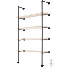 VEVOR Industrial Pipe Shelves 5-Tier Wall Mount Iron Pipe Shelves 3 PCS Pipe Shelving Vintage Black DIY Pipe Bookshelf Each Holds 44lbs Open Kitchen Shelving for Bedroom & Living Room with Accessories