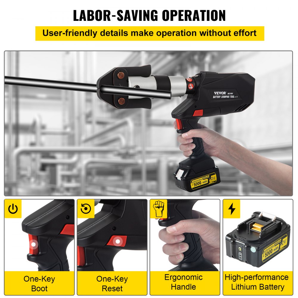 Kit de prensado VEVOR de 12 V con mordazas de sujeción de 1/2", 3/4" y 1". Kit de herramientas de prensado con rotación de 360 ​​grados para baterías OLED de cobre. Herramienta de prensado de cobre para sistemas de tuberías de drenaje PEX.