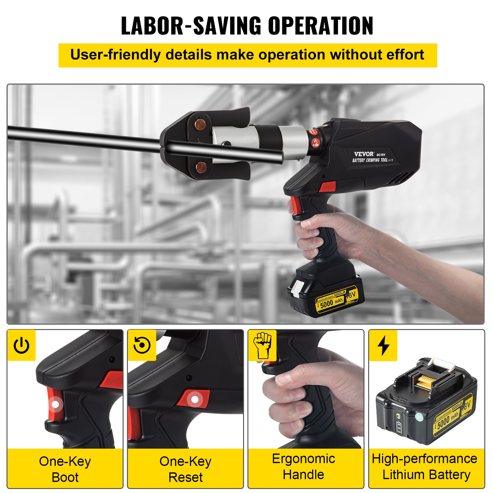 VEVOR Propress Kit 18V Tools Propress with 1/2" 3/4" 1"1-1/4" 1-1/2" 2" Clamping Jaws Propress Tool 360-Degree Rotation Propress Machine for Copper OLED Battery Copper Press Tool for Pipe System