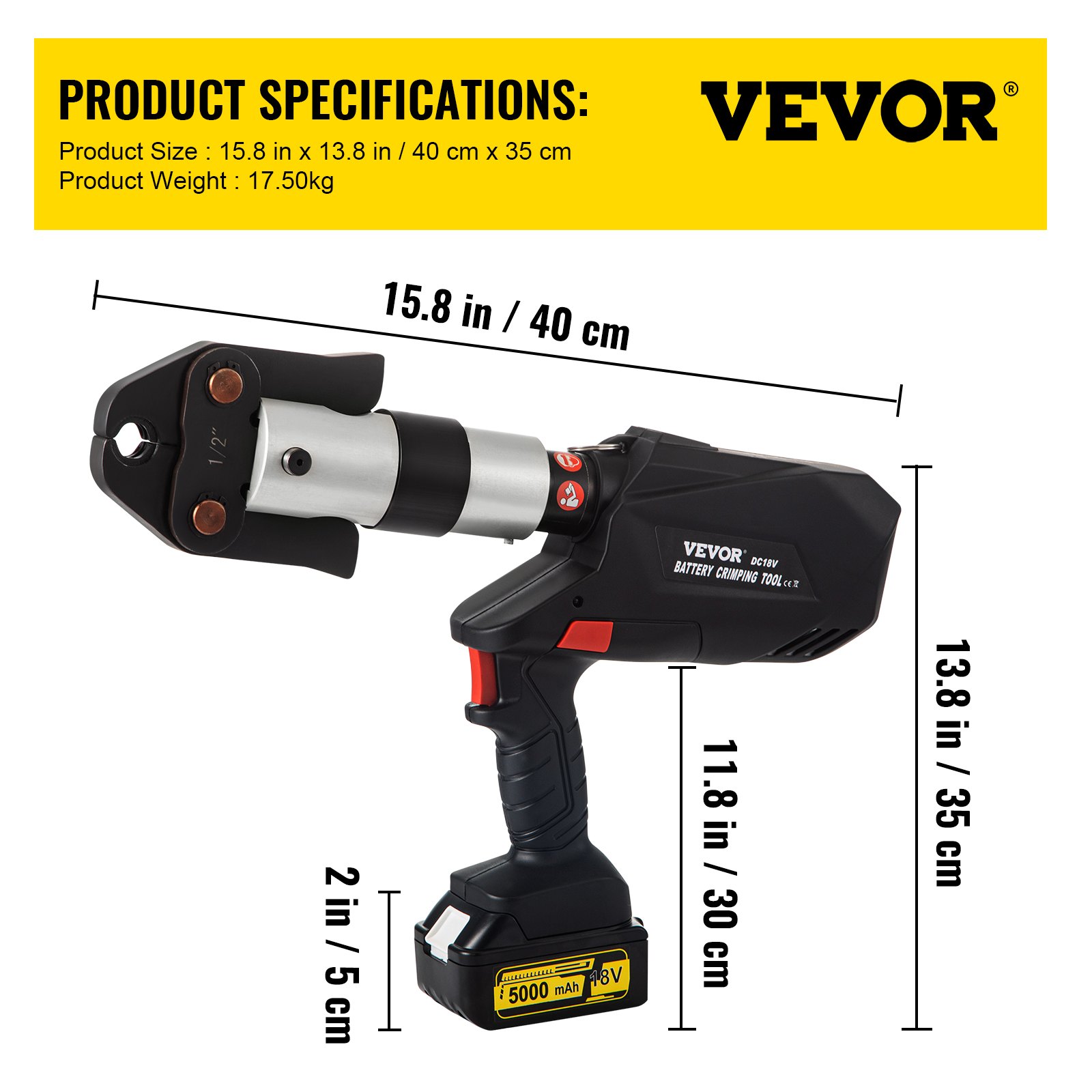 VEVOR Propress Kit 18V Tools Propress with 1/2" 3/4" 1"1-1/4" 1-1/2" 2" Clamping Jaws Propress Tool 360-Degree Rotation Propress Machine for Copper OLED Battery Copper Press Tool for Pipe System
