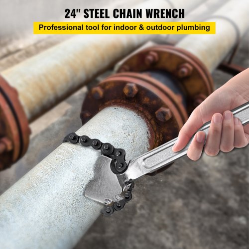 VEVOR 24inch Chain Wrench Carbon Steel Chain Pipe Wrench Heavy Duty 6.7inch Diameter Capacity Chain Strap Filter Wrench