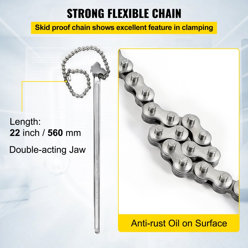 VEVOR 24inch Chain Wrench Carbon Steel Chain Pipe Wrench Heavy Duty 6.7 inch Diameter Capacity Chain Strap Filter Wrench