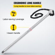 VEVOR 24inch Chain Wrench Carbon Steel Chain Pipe Wrench Heavy Duty 6.7inch Diameter Capacity Chain Strap Filter Wrench