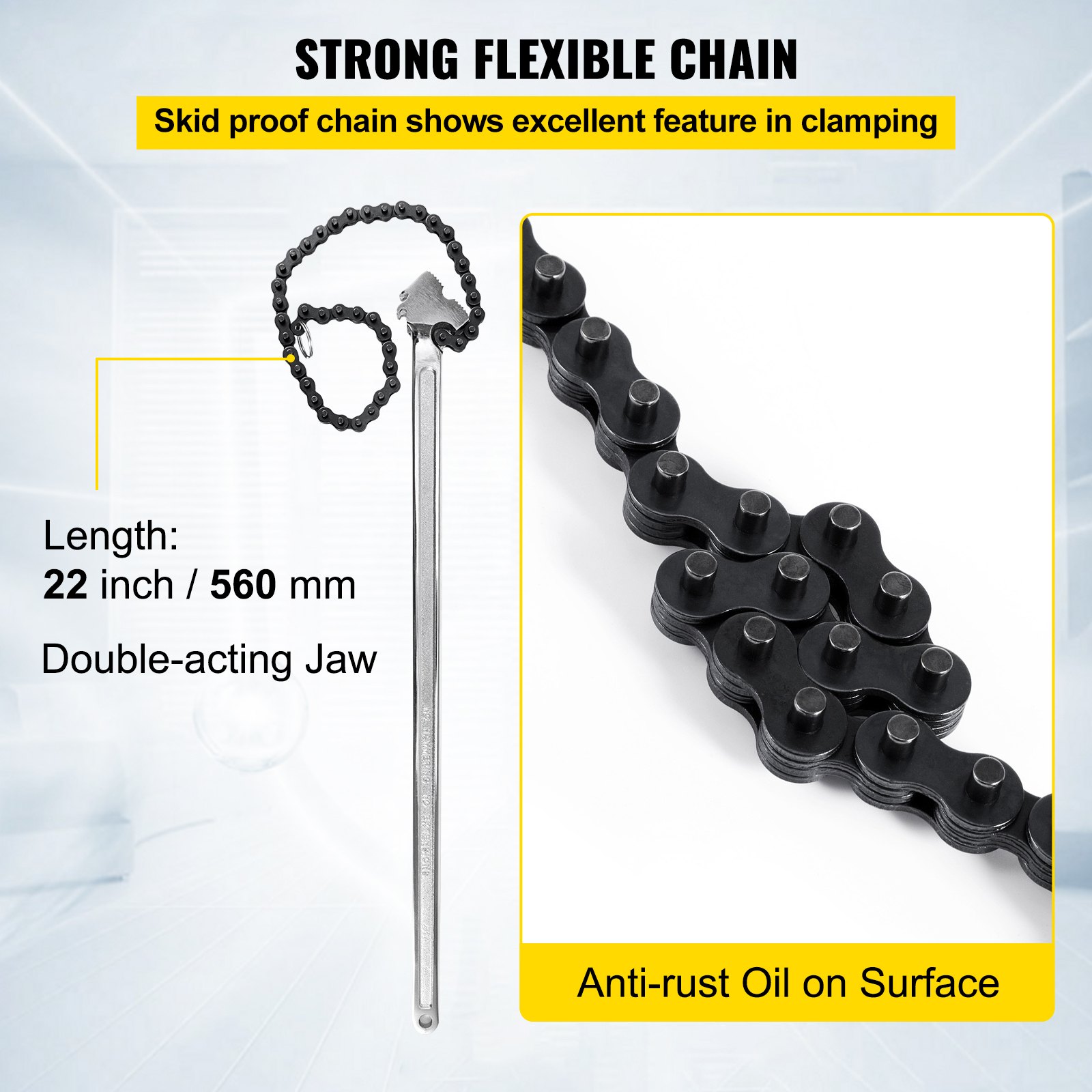 VEVOR 24inch Chain Wrench Carbon Steel Chain Pipe Wrench Heavy Duty 6.7 inch Diameter Capacity Chain Strap Filter Wrench