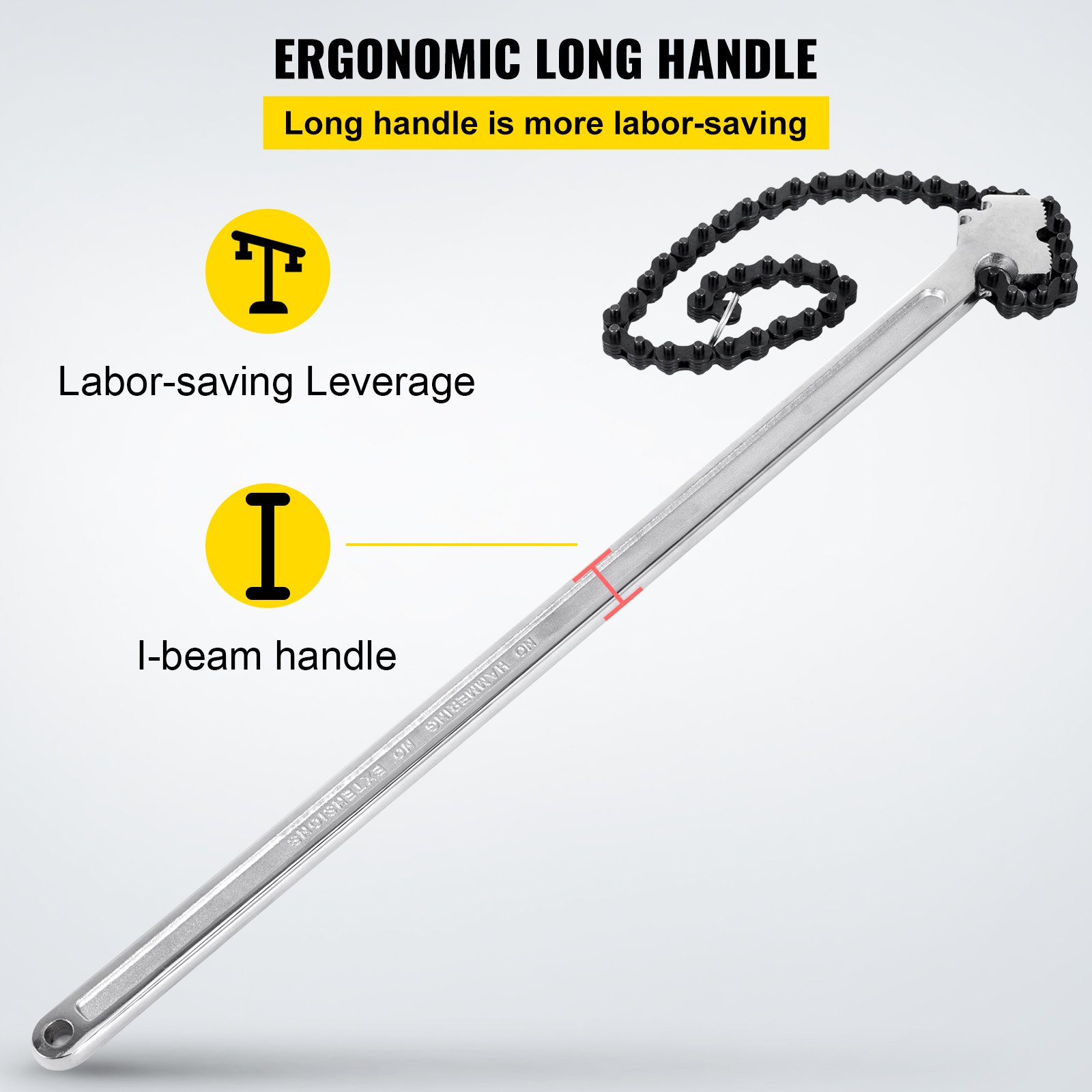 VEVOR 24inch Chain Wrench Carbon Steel Chain Pipe Wrench Heavy Duty 6.7 inch Diameter Capacity Chain Strap Filter Wrench