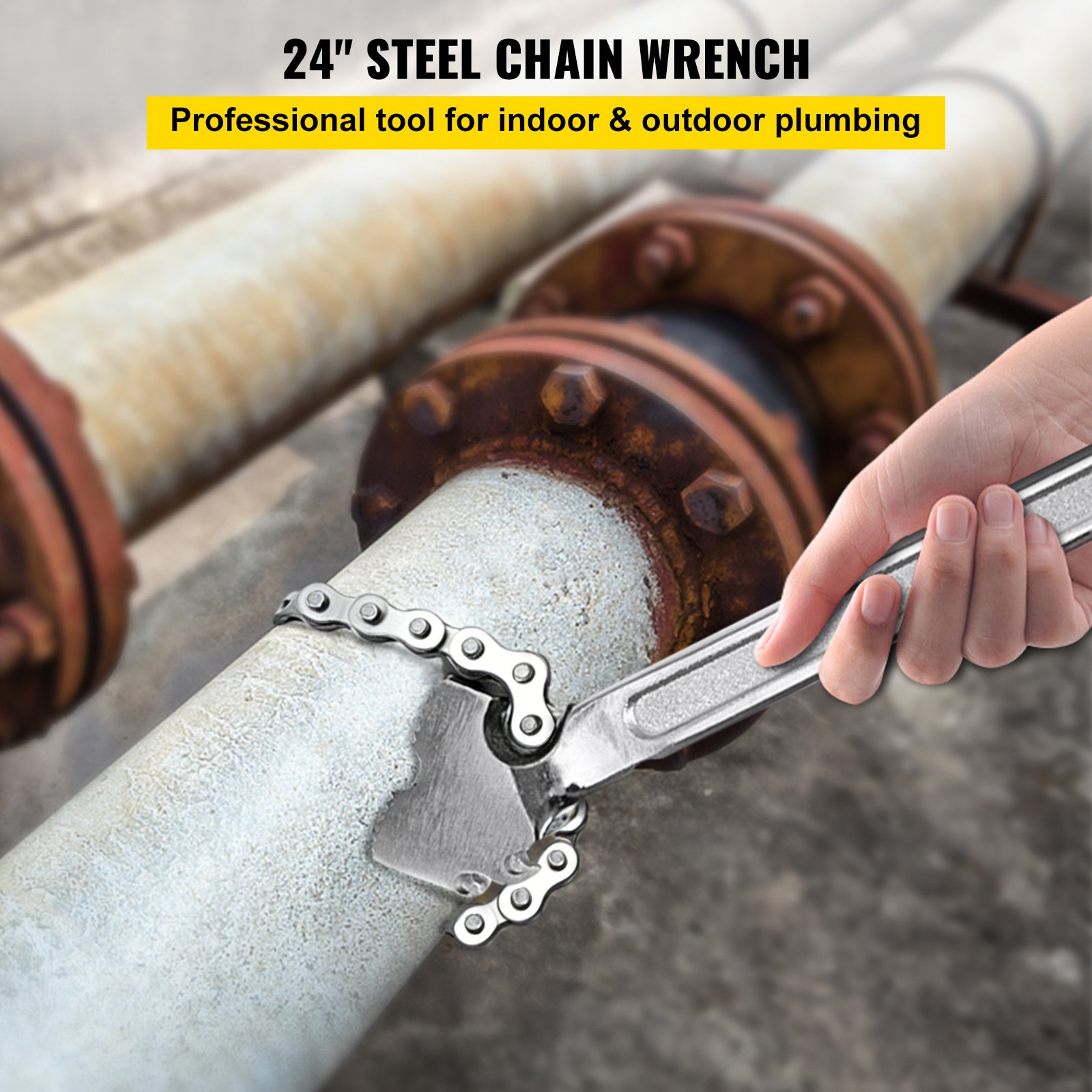 VEVOR 610 mm Chain Wrench Carbon Steel Chain Pipe Wrench Heavy Duty 170 mm Diameter Capacity Chain Strap Filter Wrench