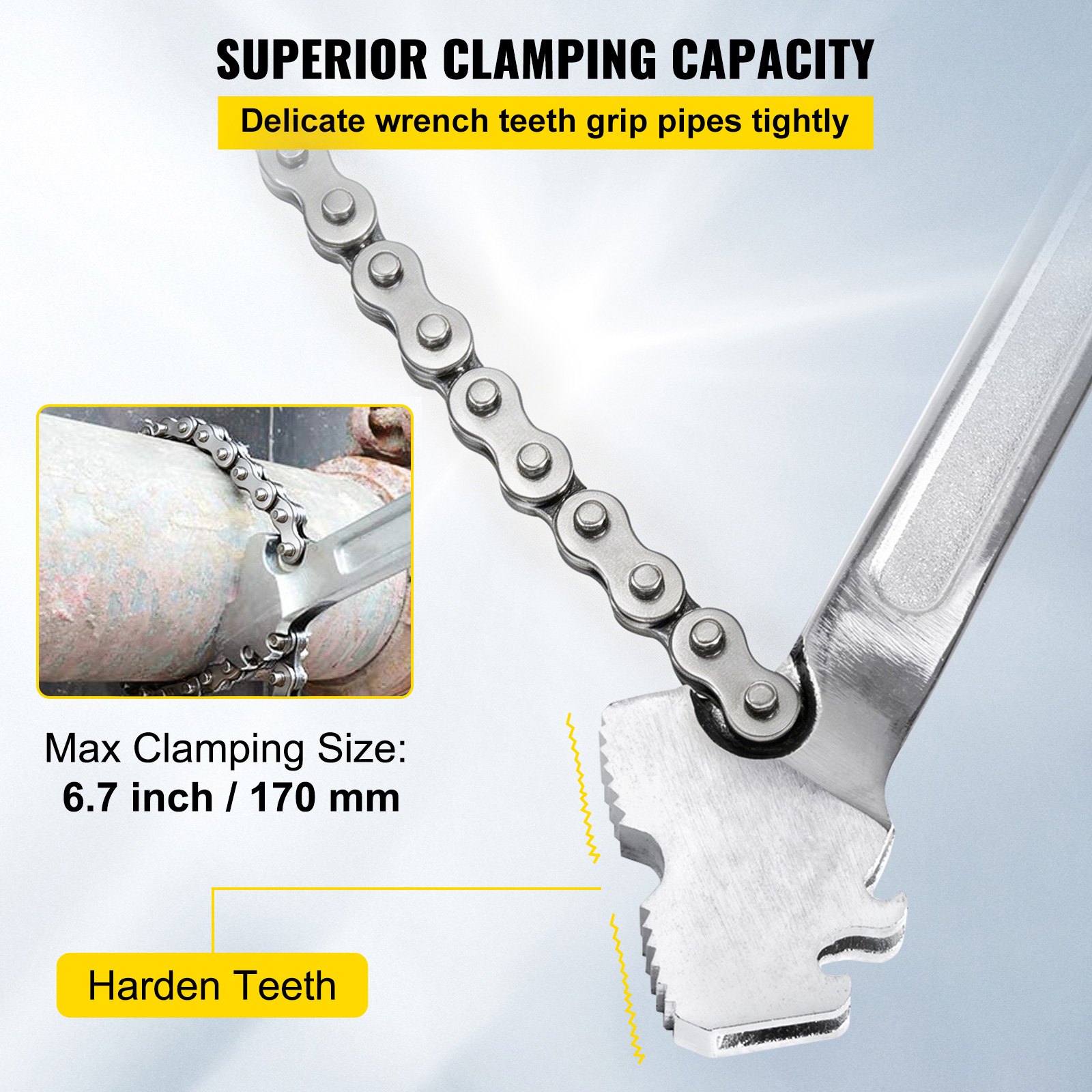 VEVOR 610 mm Chain Wrench Carbon Steel Chain Pipe Wrench Heavy Duty 170 mm Diameter Capacity Chain Strap Filter Wrench