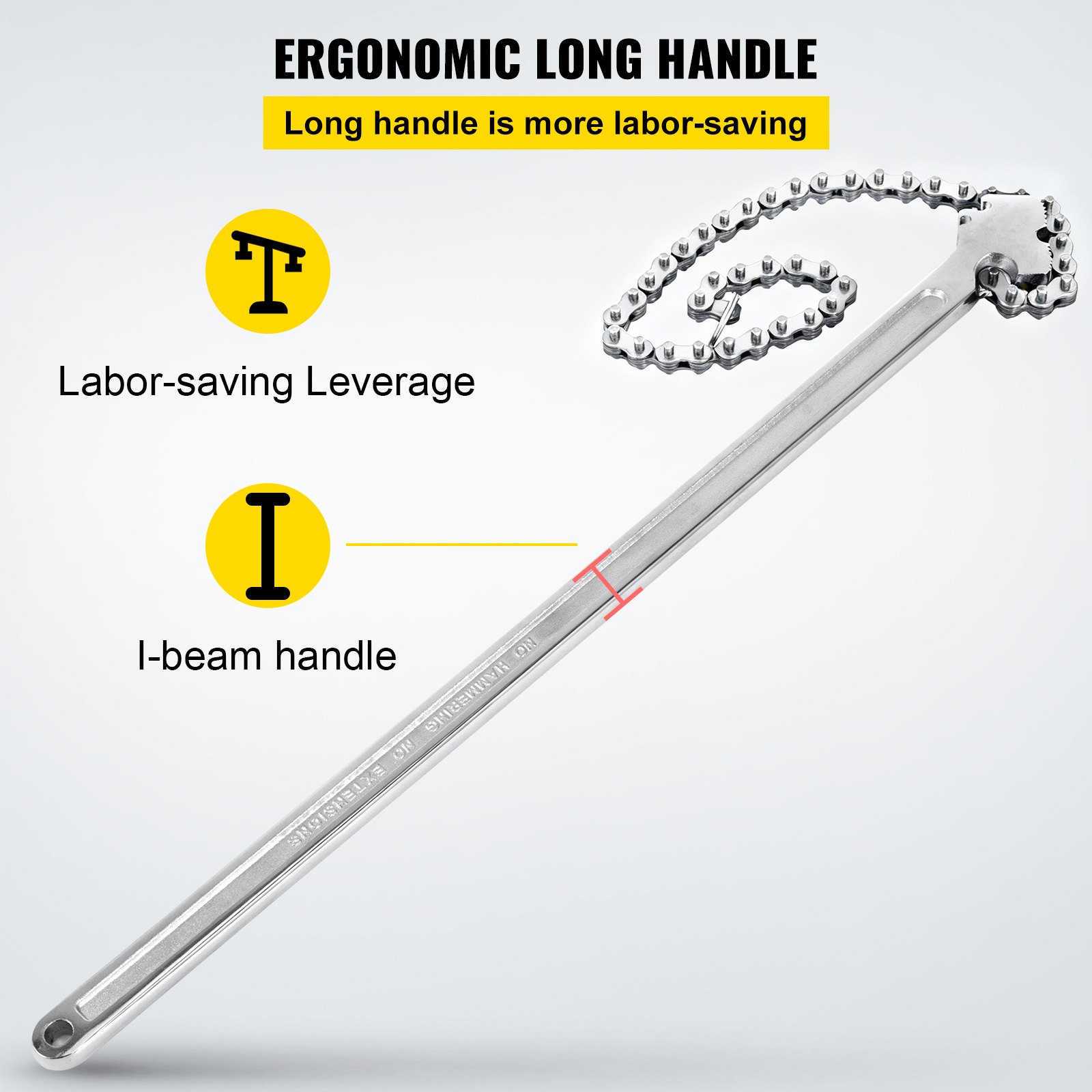 VEVOR 610 mm Chain Wrench Carbon Steel Chain Pipe Wrench Heavy Duty 170 mm Diameter Capacity Chain Strap Filter Wrench