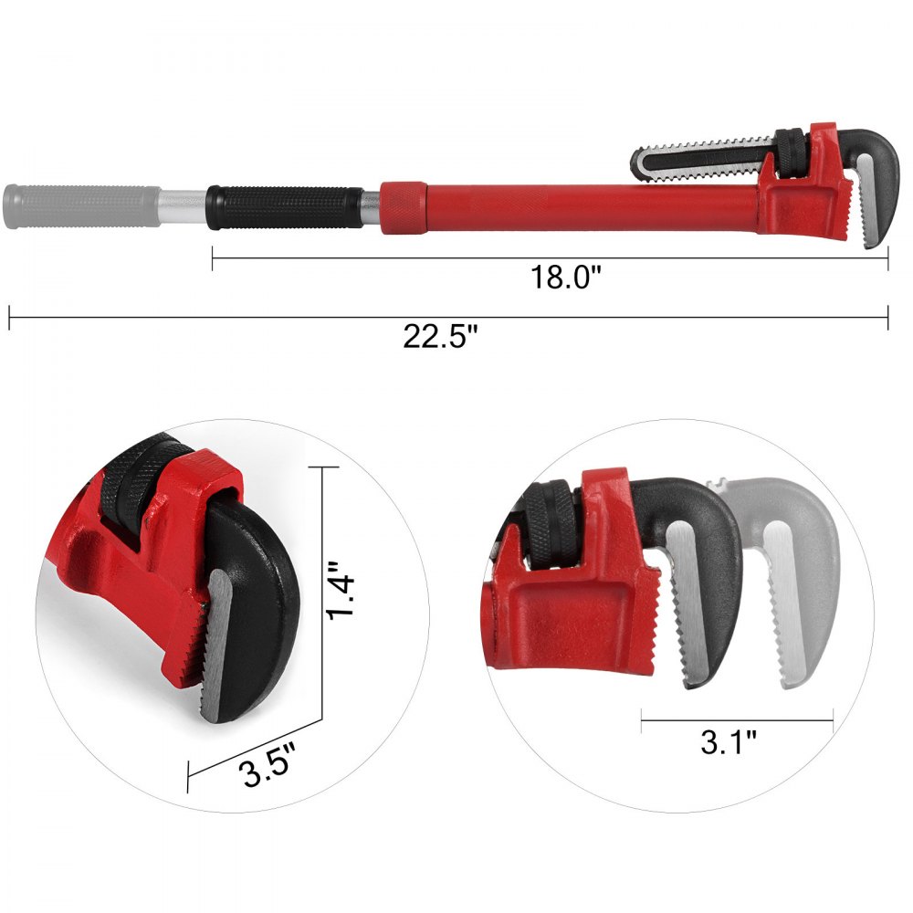 VEVOR 26.8-19.3 pulgadas Llave de tubo recta ajustable de servicio pesado Llave de tubo ajustable de aluminio de 3.1 pulgadas