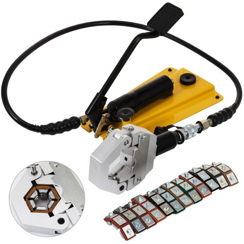 Split Hydraulic A/c Hose Crimper Kit Crimping Set Hose Fittings W/ Pedal Pump
