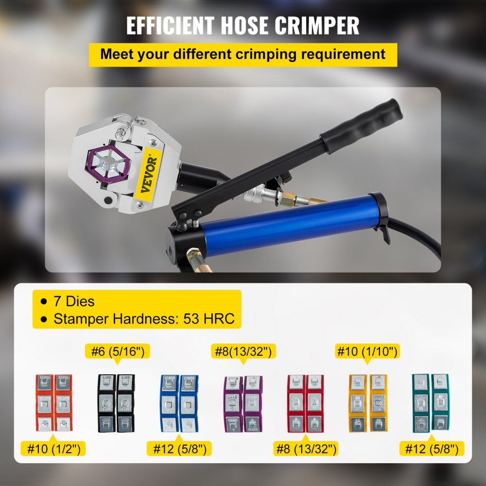 VEVOR Separable Hydraulic Hose Crimper, Air Condtioning Crimper With Manual Pump, 7 Dies Air Condtioning Crimper for Repair Air Conditioner/Car Pipes