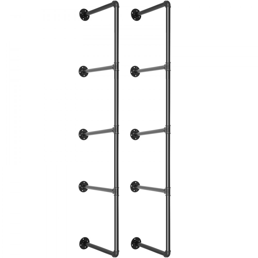 VEVOR Industrial Pipe Shelves 4-Tier Wall Mount Iron Pipe Shelves 2 PCS Pipe Shelving Vintage Black DIY Pipe Bookshelf Each Holds 44lbs Open Kitchen Shelving for Bedroom & Living Room W/Accessories